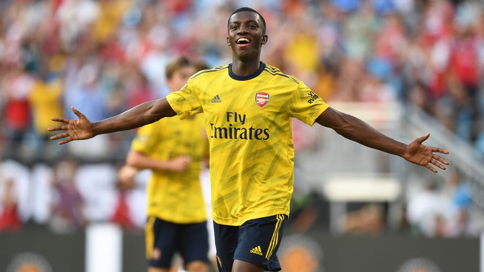 Eddie Nketiah: Arsenal forward celebrates his double against Fiorentina in pre-season