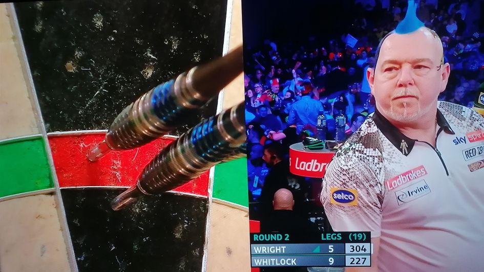 Peter Wright and his new darts crashed out on Saturday night (ITV)