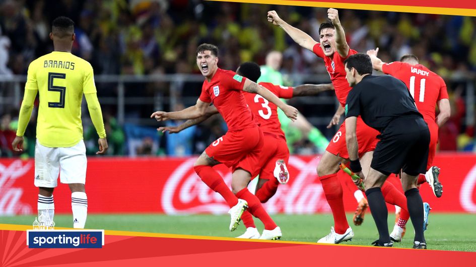 John Stones and Harry Maguire celebrate England's victory over Colombia