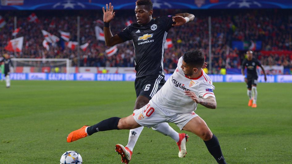Paul Pogba tries to make progress for Manchester United