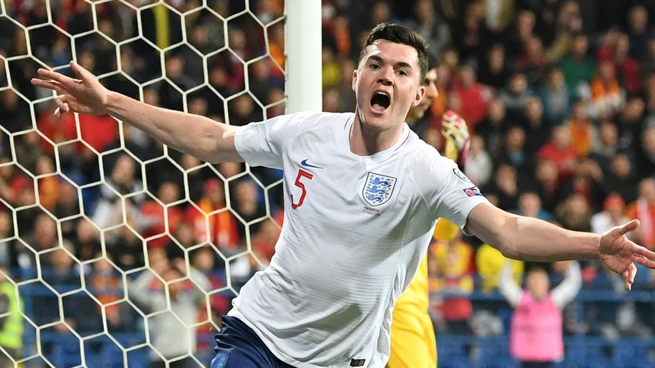 Michael Keane celebrates his England goal