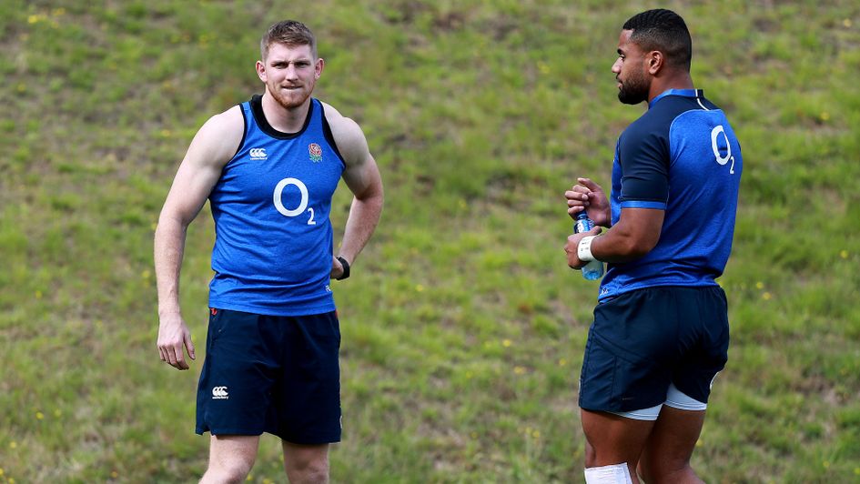 Bath teammates Ruaridh McConnochie, left, and Joe Cokanasiga prepare for the World Cup debuts