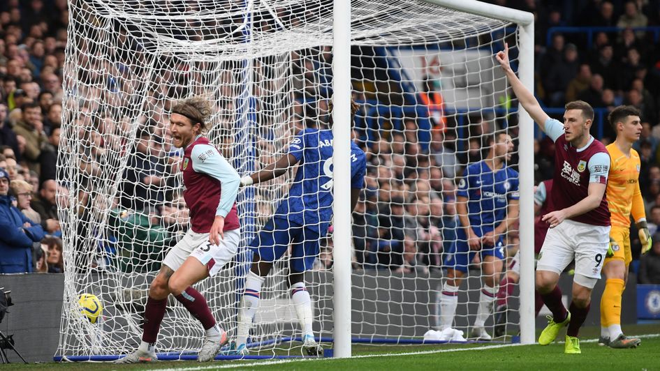 Burnley's Jeff Hendrick scores at Chelsea before being denied by VAR