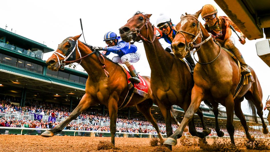 Malathaat (left) sticks her neck out to win (courtesy of Breeders' Cup)
