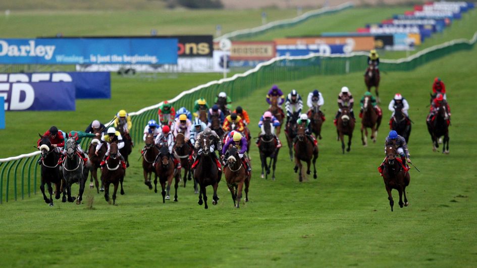 Frankie Dettori on Never Can Tell (grey silks, blue cap)