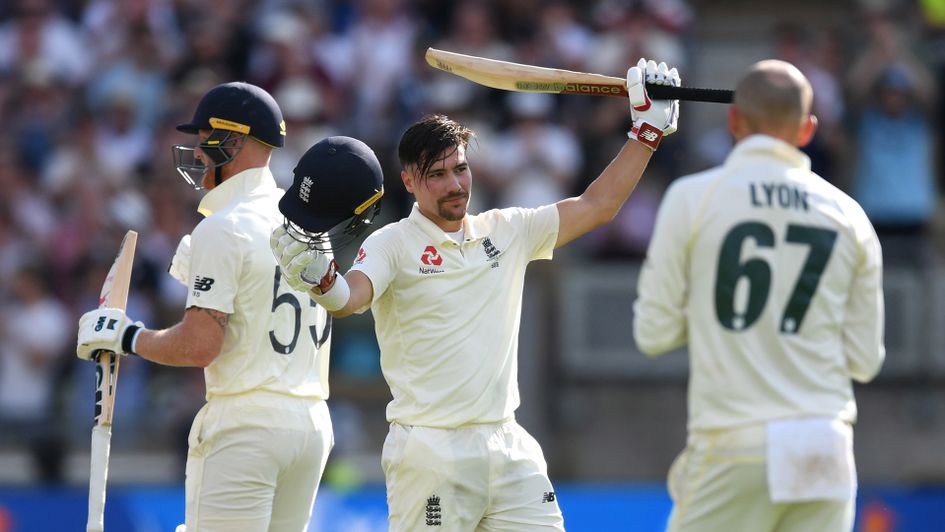 Rory Burns celebrates his maiden Test century