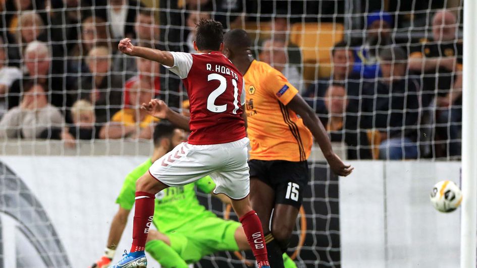 Braga's Ricardo Horta scores against Wolves at Molineux in the Europa League