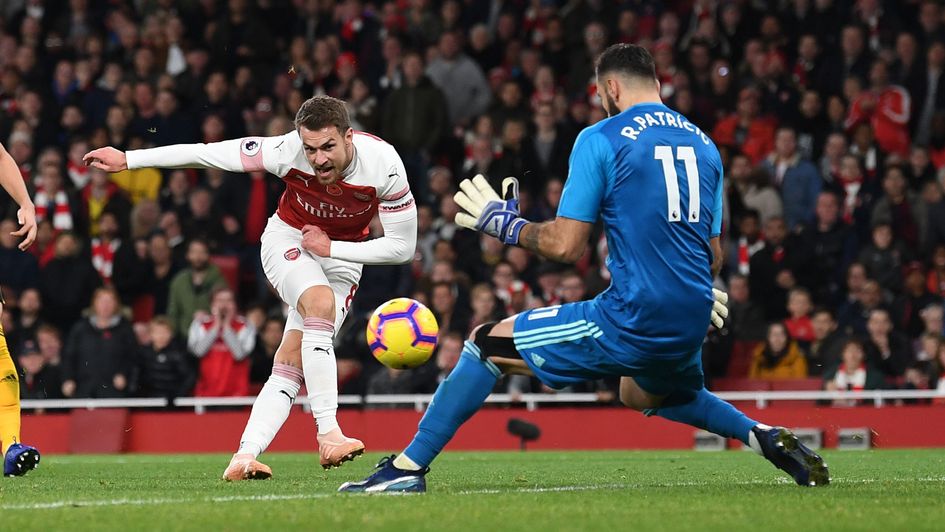 Aaron Ramsey looks to beat Rui Patricio in Arsenal's 1-1 draw with Wolves