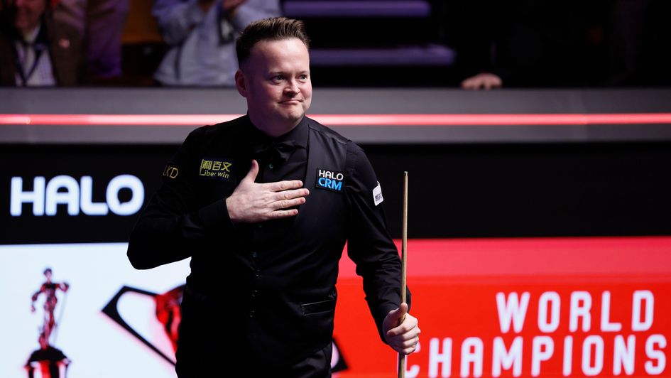 Shaun Murphy celebrates after winning a Crucible epic