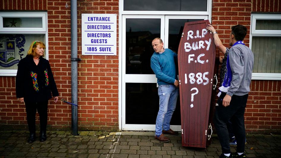 Bury fans protest as the troubled club face being expelled from the EFL