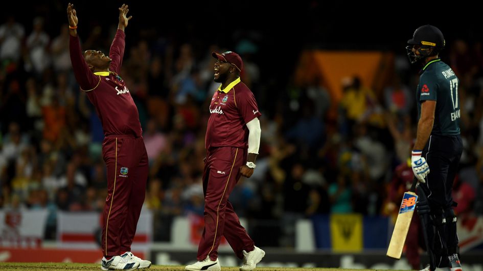 Sheldon Cottrell celebrates another wicket