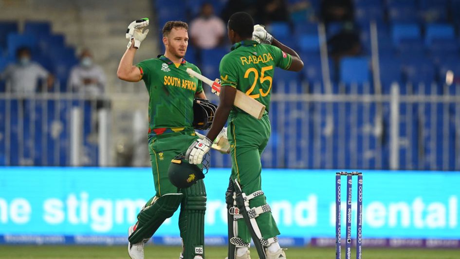 David Miller and Kagiso Rabada celebrate South Africa's victory