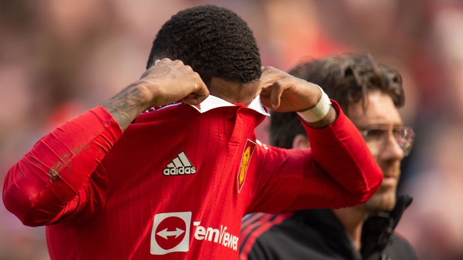 Marcus Rashford left the pitch upset during Manchester United's win over Everton