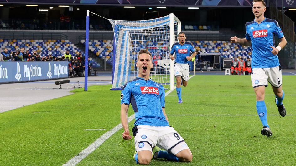 Arkadiusz Milik celebrates his goal against Genk