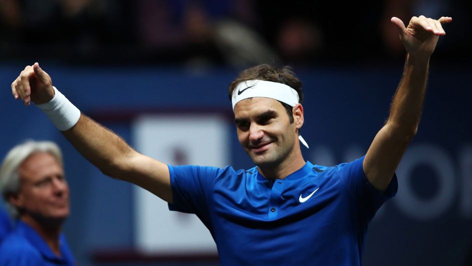 Roger Federer celebrates his win