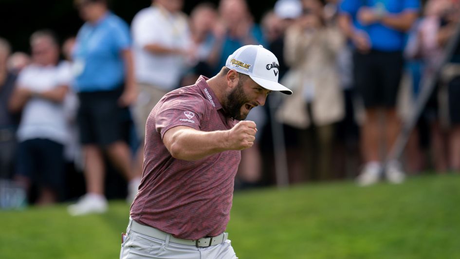 Jon Rahm after making eagle on the final green at Wentworth