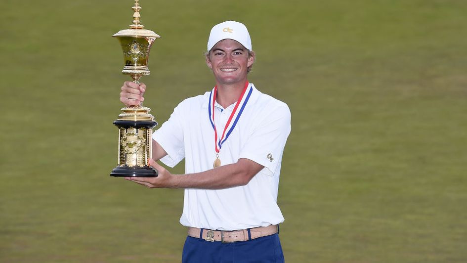 Tyler Strafaci with the US Amateur Championship trophy