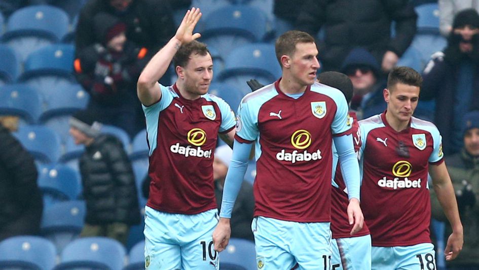 Burnley players celebrate Ashley Barnes' goal