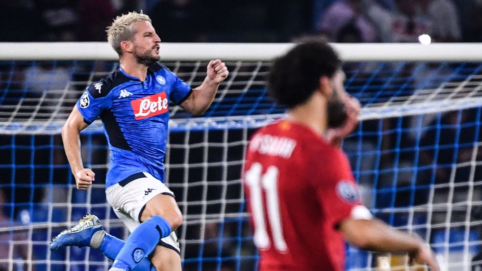 Dries Mertens: Napoli striker celebrates after scoring against Liverpool in the Champions League