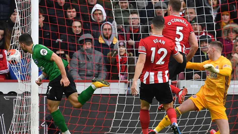 Neal Maupay scores for Brighton against Sheffield United