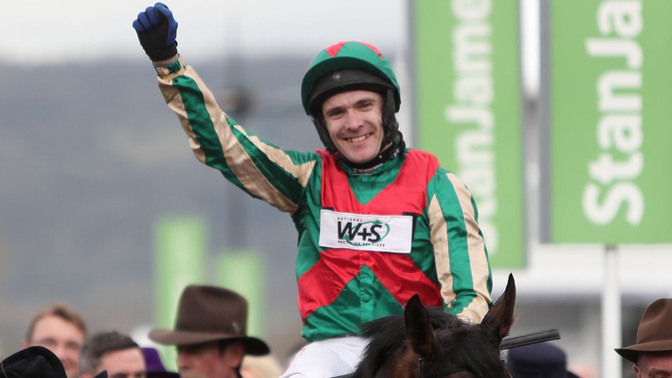 Tom Scudamore celebrates in the colours of Caroline Tisdall