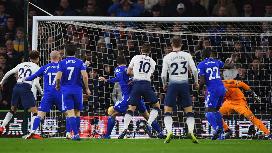 Harry Kane scores Tottenham's first against Cardiff
