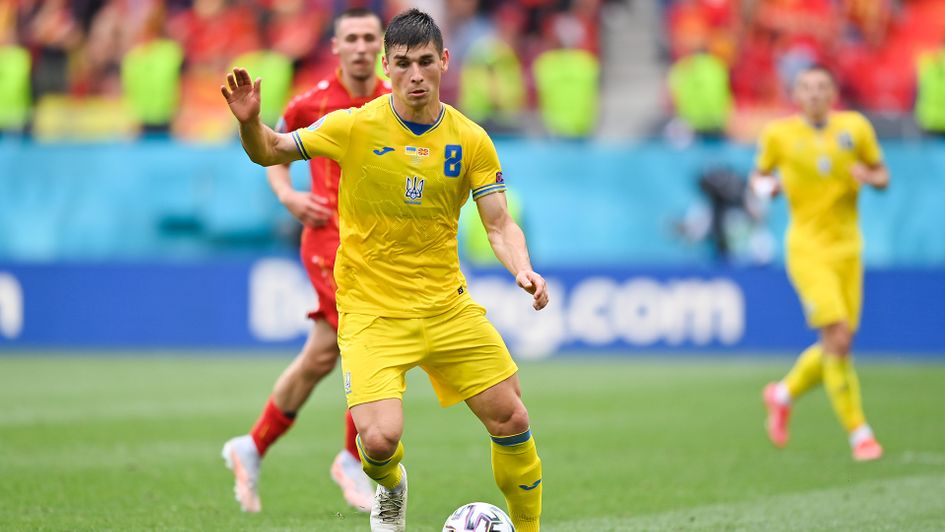 Ruslan Malinovskyi in action during Euro 2020