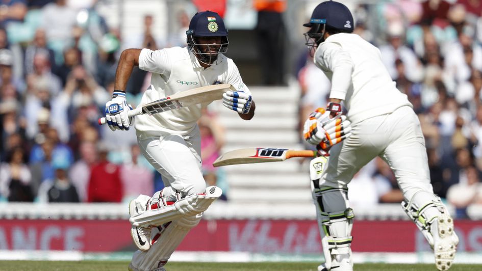 India's Hanuma Vihari (left) and Ravindra Jadeja (right) take a run during the fifth Test between England and India