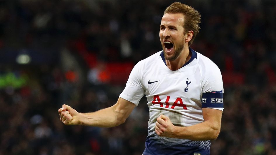 Harry Kane: The Spurs forward celebrates after scoring two late goals in the Champions League