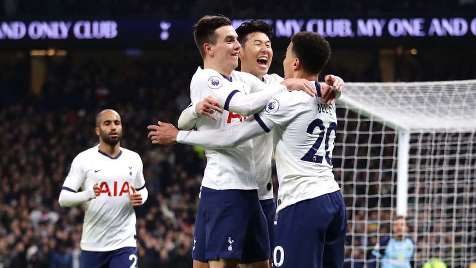 Tottenham celebrate Son Heung-min's winner against Norwich in the Premier League