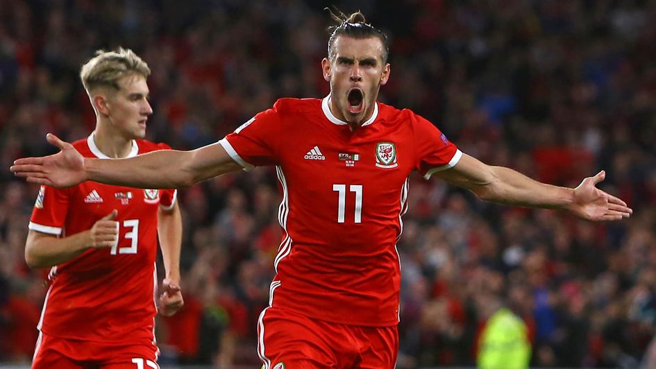 Gareth Bale celebrates his goal for Wales against Republic of Ireland