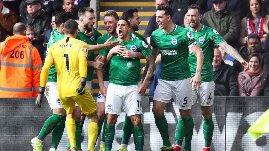 Celebrations for Brighton after Anthony Knockaert's winner against Crystal Palace