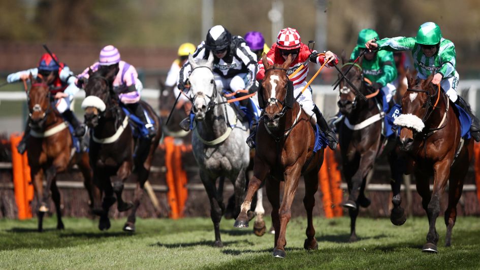 Tronador (red and white silks) on his way to victory at Aintree