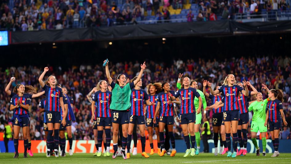 Barcelona celebrate their victory over Chelsea at the Camp Nou