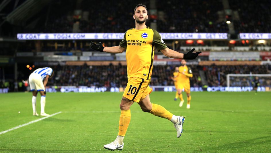 Florin Andone celebrates his goal for Brighton at Huddersfield