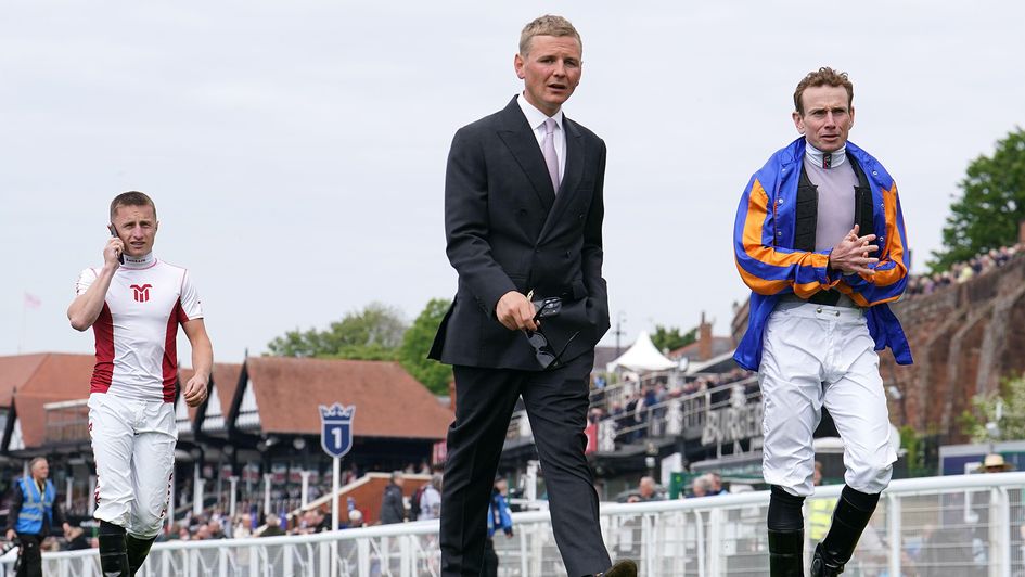 Ryan Moore (right) pictured with George Boughey (centre) and Tom Marquand at Chester