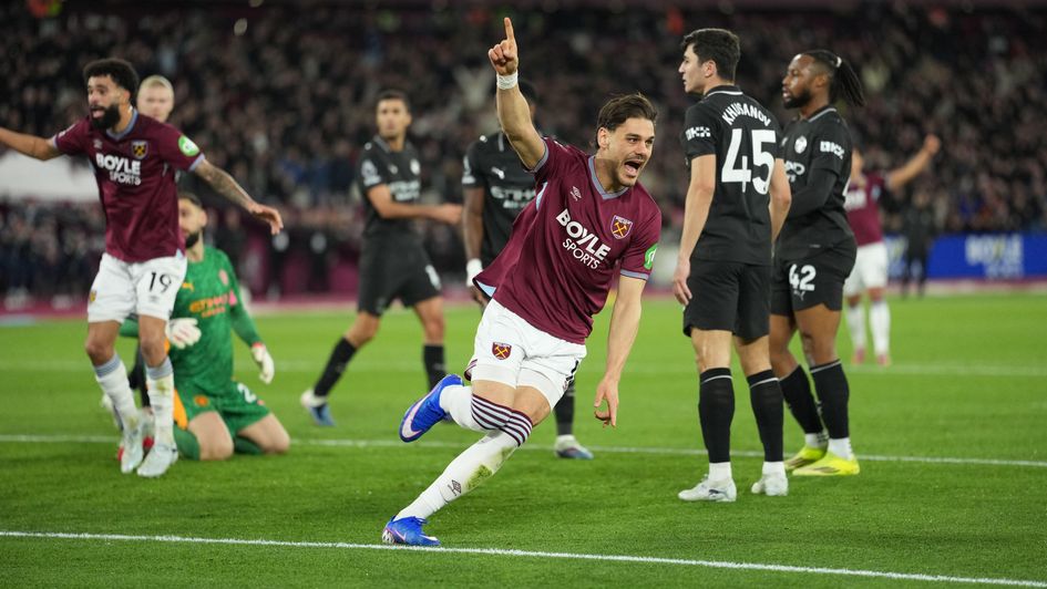 Konstantinos Mavropanos scored with West Ham's only shot against Man City