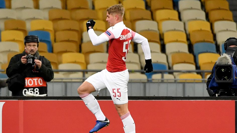 Emile Smith Rowe celebrates the opening goal