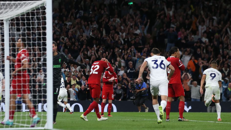 Joel Matip scores an own goal for Liverpool at Tottenham