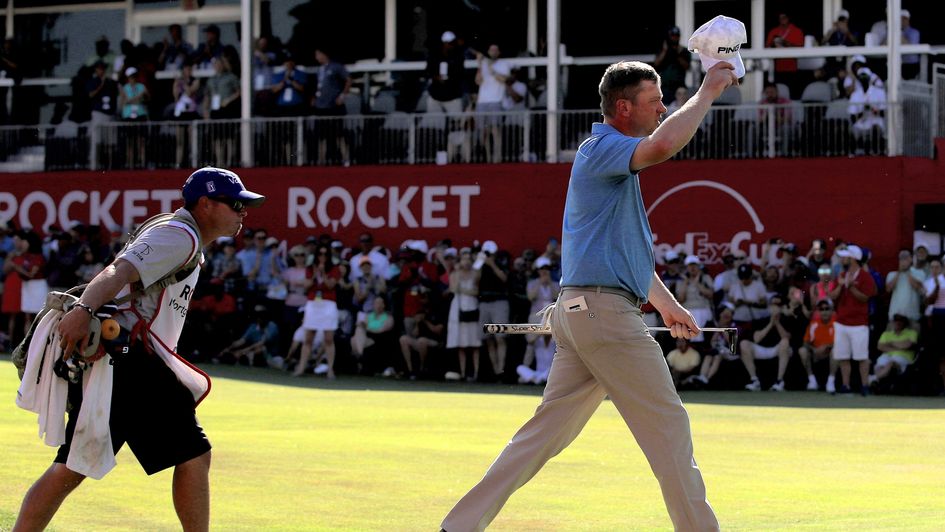 Nate Lashley celebrates his victory
