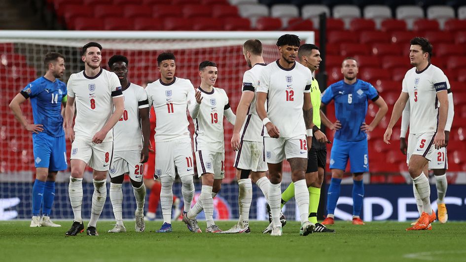 England celebrate Phil Foden's second goal against Iceland