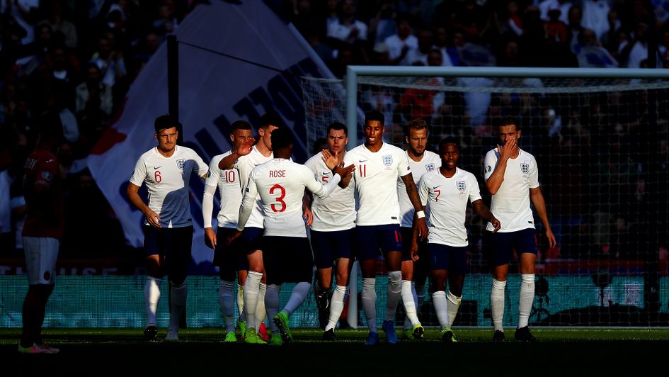 Celebrations for the Three Lions in their win over Bulgaria