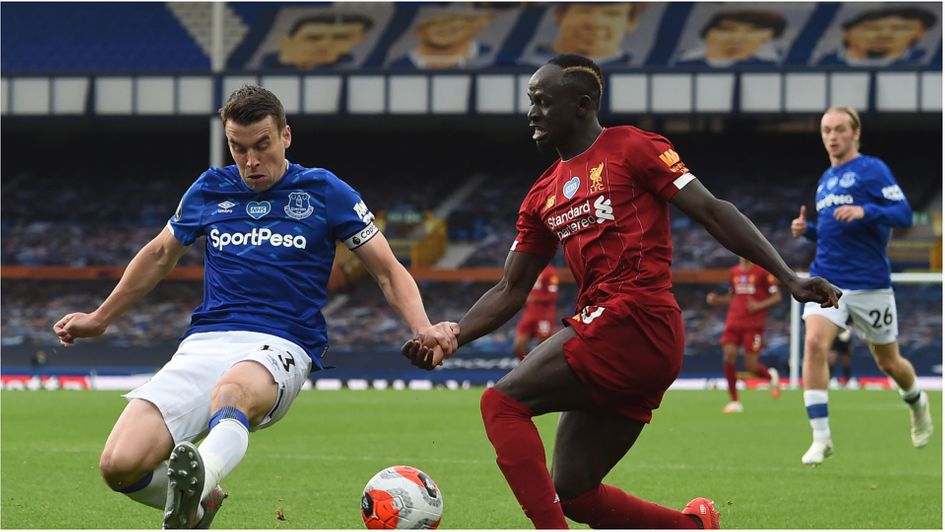 Sadio Mane and Seamus Coleman during Everton v Liverpool in the Merseyside derby
