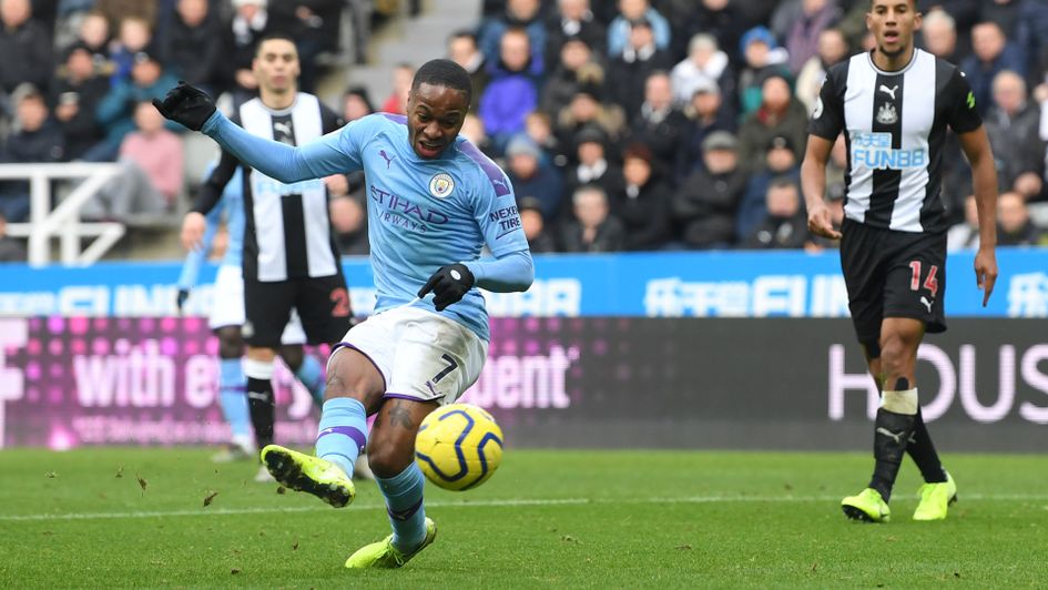 Raheem Sterling curls the ball in to give Manchester City the lead at Newcastle