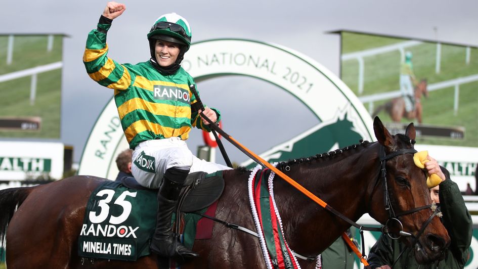 Rachael Blackmore celebrates her historic Randox Grand National victory