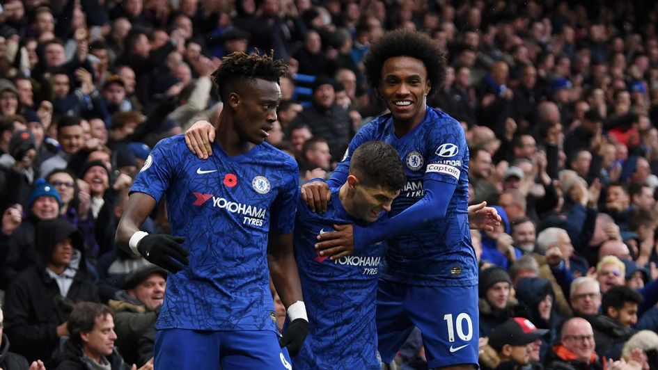 Tammy Abraham celebrates scoring for Chelsea against Crystal Palace at Stamford Bridge