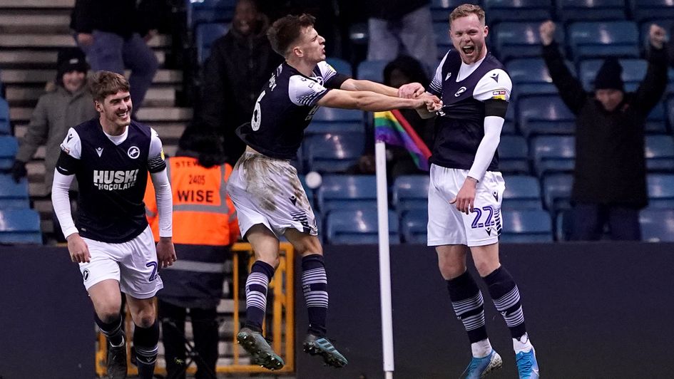Aiden O'Brien (right) celebrates his late equaliser for Millwall