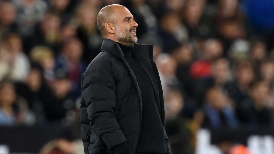Pep Guardiola watches Manchester City in action against West Ham