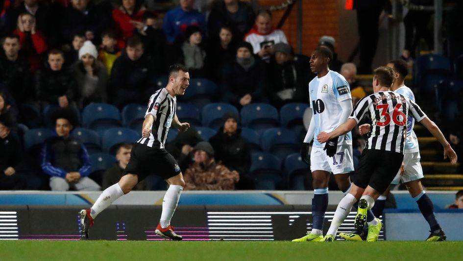 Callum Roberts celebrates after scoring his first goal for Newcastle, against Blackburn in the FA Cup