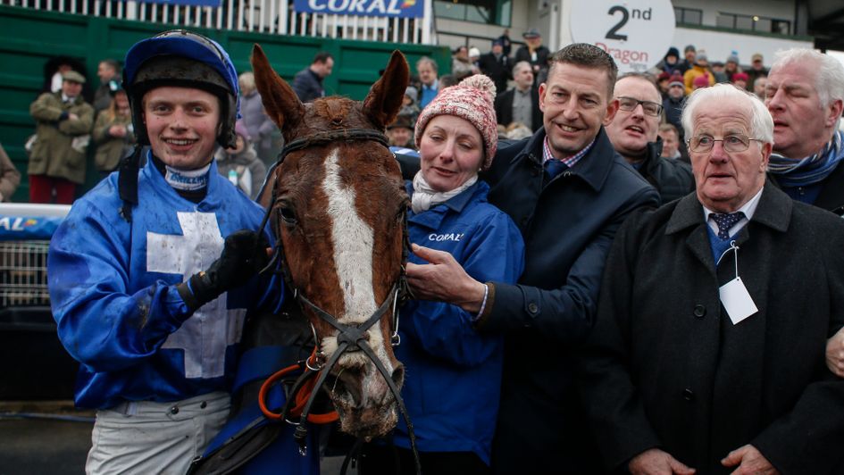 James Bowen celebrates Raz De Maree's Welsh National success